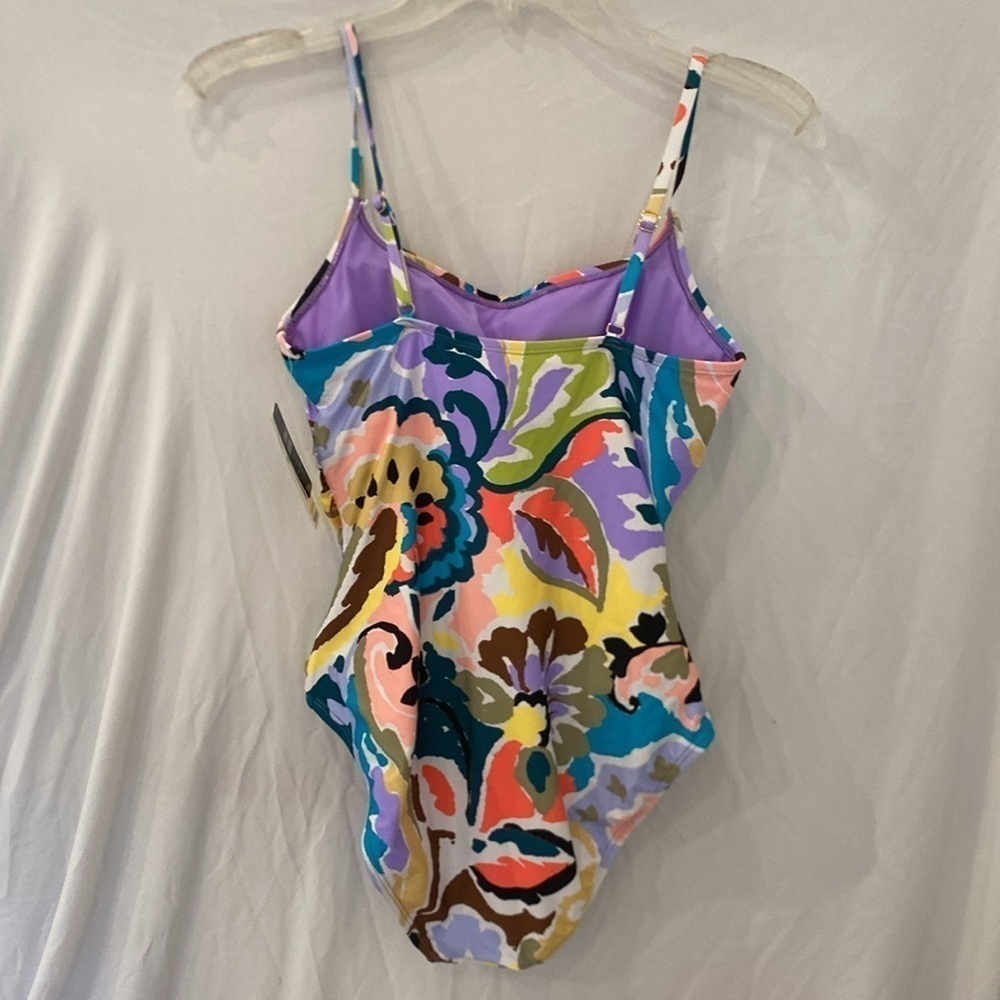 AnneCole Women's Floral ruched One Piece Swimsuit sz 8 - Picture 6 of 7